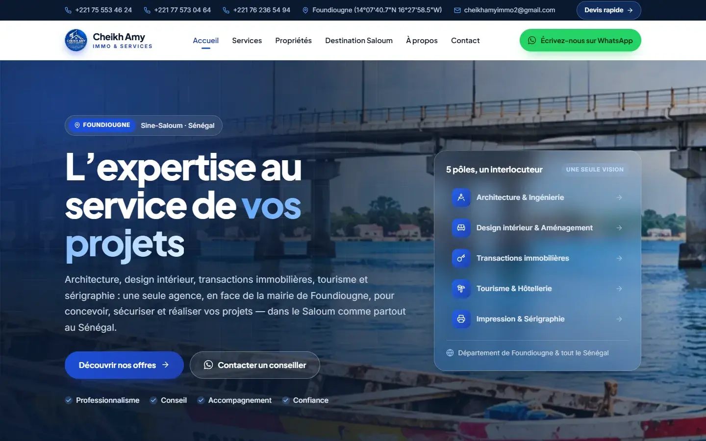 Site Cheikh Amy Immo & Services réalisé par MOSAIQ